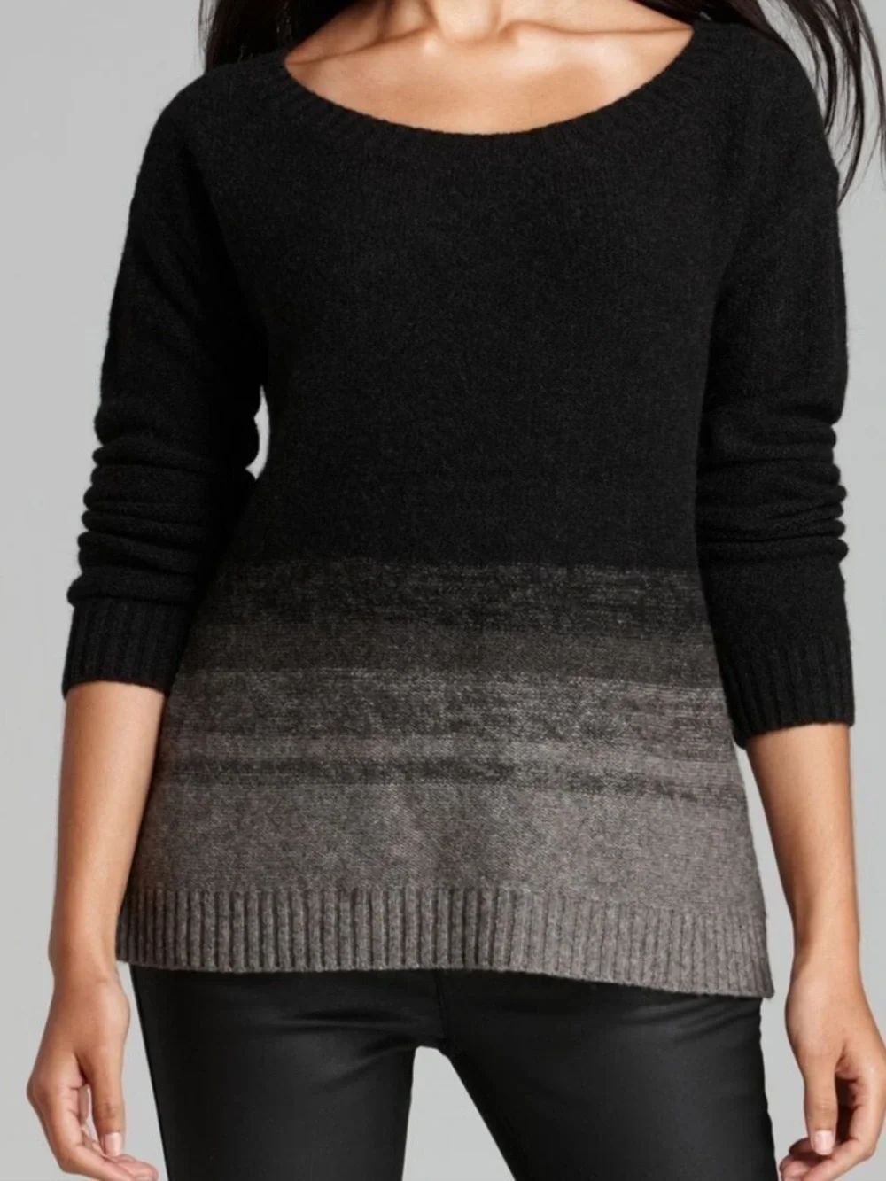EILEEN FISHER Yak Wool Blend Long Sleeve Ombré Sweater Black Gray Women’s Medium